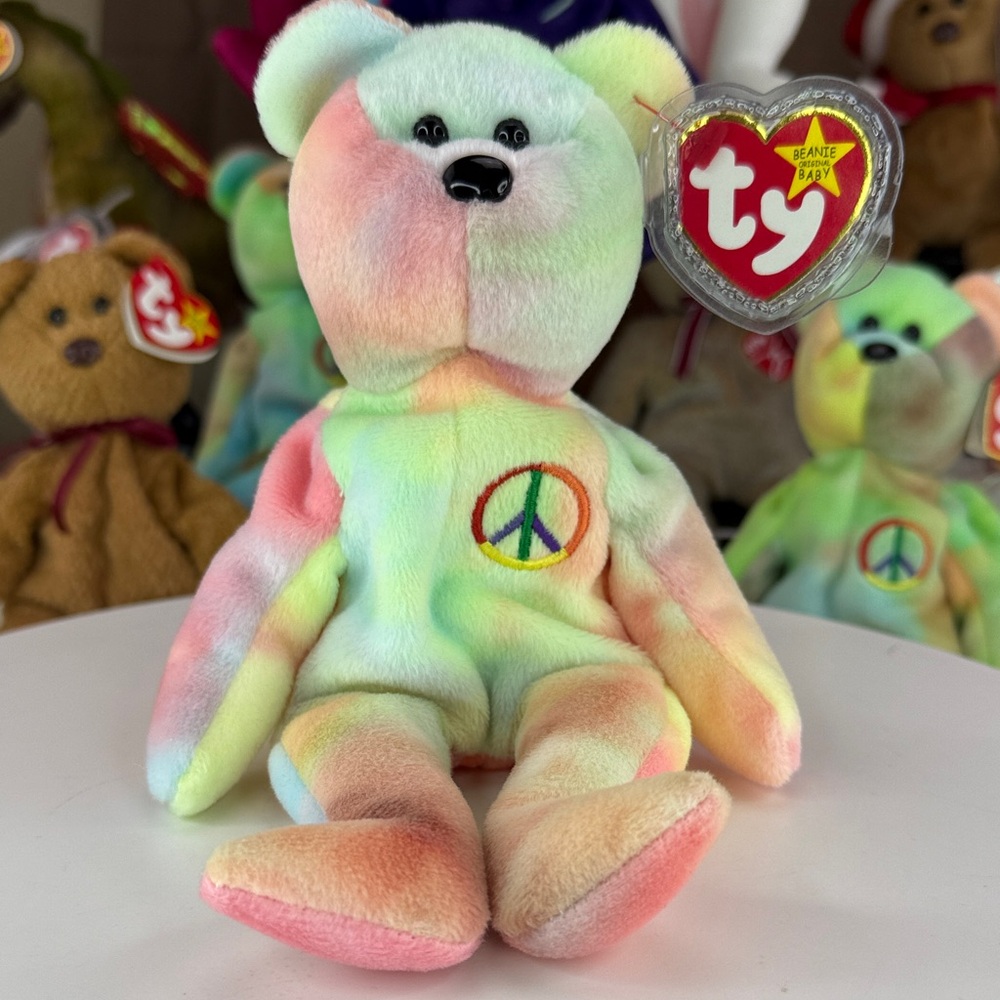 ☮️❤️Factory 102 Stamp - Rare Hanging Chads - TY Peace Beanie Baby 1996 -  MWMT